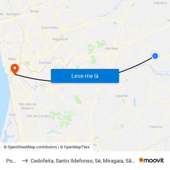 Pombal to Cedofeita, Santo Ildefonso, Sé, Miragaia, São Nicolau e Vitória map