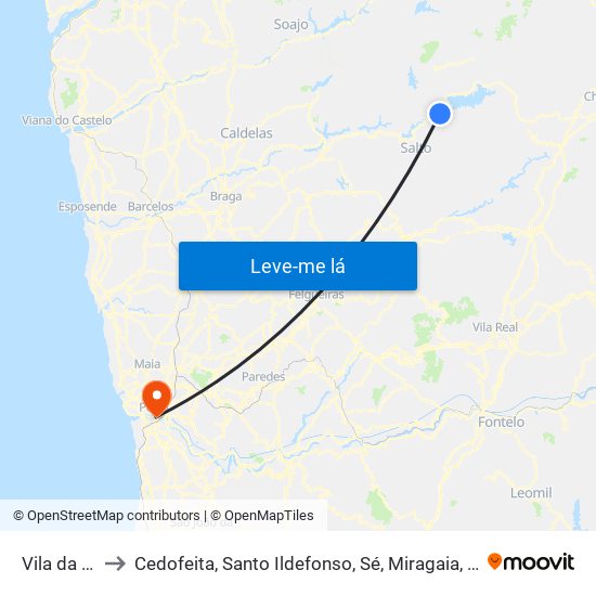 Vila da Ponte to Cedofeita, Santo Ildefonso, Sé, Miragaia, São Nicolau e Vitória map