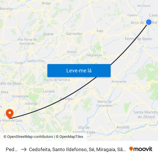 Pedraça to Cedofeita, Santo Ildefonso, Sé, Miragaia, São Nicolau e Vitória map