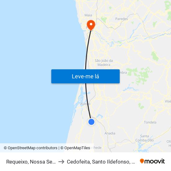 Requeixo, Nossa Senhora de Fátima e Nariz to Cedofeita, Santo Ildefonso, Sé, Miragaia, São Nicolau e Vitória map