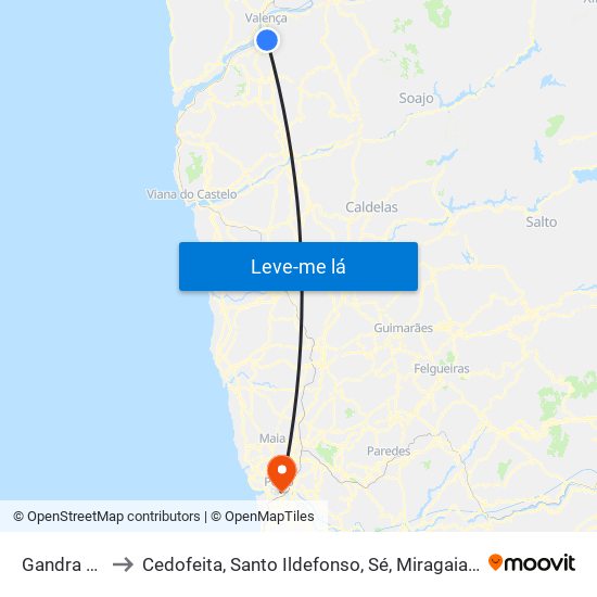 Gandra e Taião to Cedofeita, Santo Ildefonso, Sé, Miragaia, São Nicolau e Vitória map