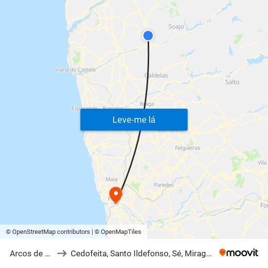 Arcos de Valdevez to Cedofeita, Santo Ildefonso, Sé, Miragaia, São Nicolau e Vitória map