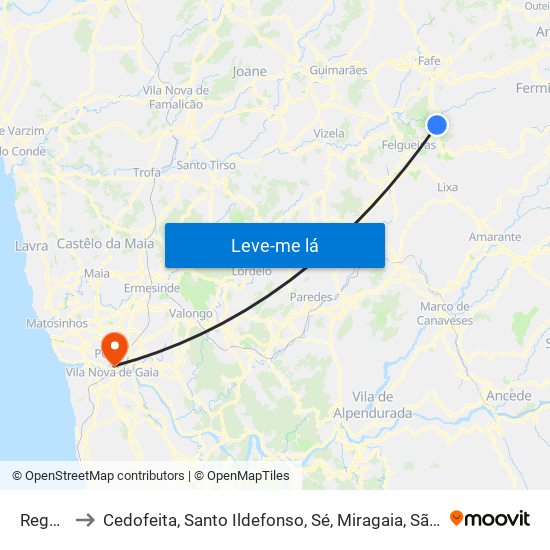 Regadas to Cedofeita, Santo Ildefonso, Sé, Miragaia, São Nicolau e Vitória map