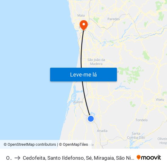 Oiã to Cedofeita, Santo Ildefonso, Sé, Miragaia, São Nicolau e Vitória map