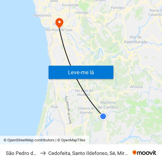 São Pedro de Castelões to Cedofeita, Santo Ildefonso, Sé, Miragaia, São Nicolau e Vitória map