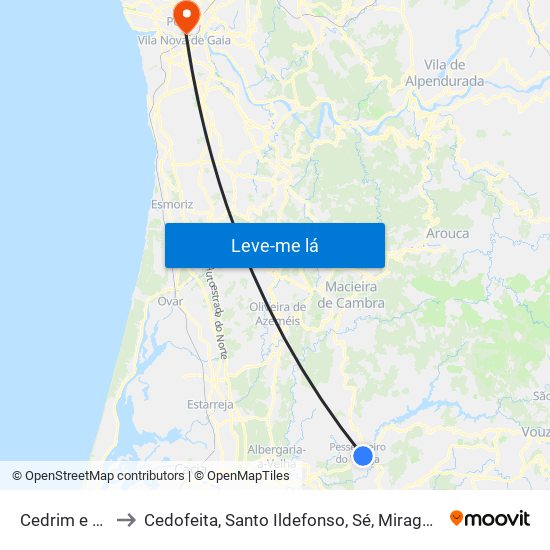 Cedrim e Paradela to Cedofeita, Santo Ildefonso, Sé, Miragaia, São Nicolau e Vitória map