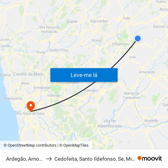 Ardegão, Arnozela e Seidões to Cedofeita, Santo Ildefonso, Sé, Miragaia, São Nicolau e Vitória map