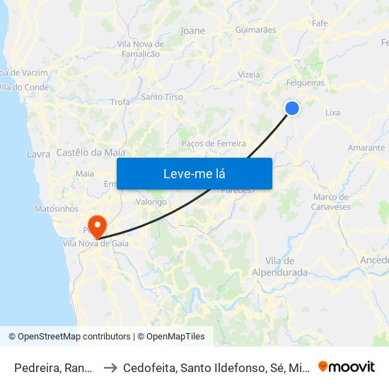 Pedreira, Rande e Sernande to Cedofeita, Santo Ildefonso, Sé, Miragaia, São Nicolau e Vitória map