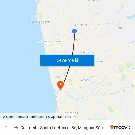 Turiz to Cedofeita, Santo Ildefonso, Sé, Miragaia, São Nicolau e Vitória map