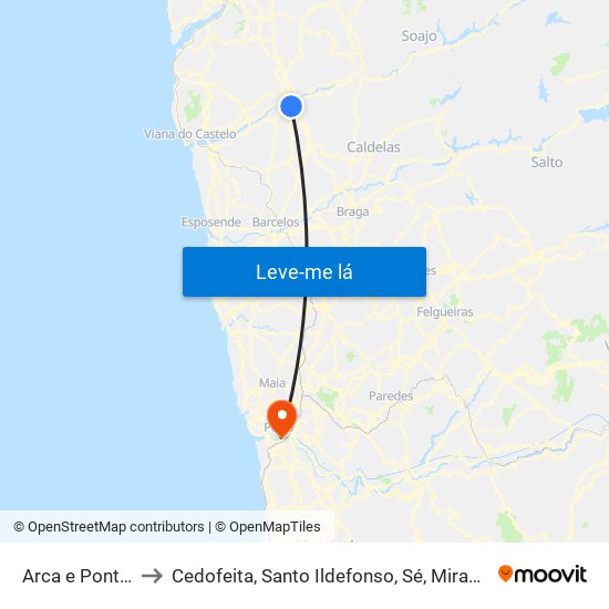 Arca e Ponte de Lima to Cedofeita, Santo Ildefonso, Sé, Miragaia, São Nicolau e Vitória map