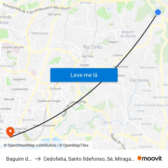 Baguim do Monte to Cedofeita, Santo Ildefonso, Sé, Miragaia, São Nicolau e Vitória map