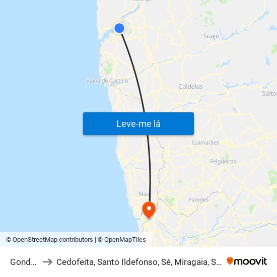 Gondarém to Cedofeita, Santo Ildefonso, Sé, Miragaia, São Nicolau e Vitória map