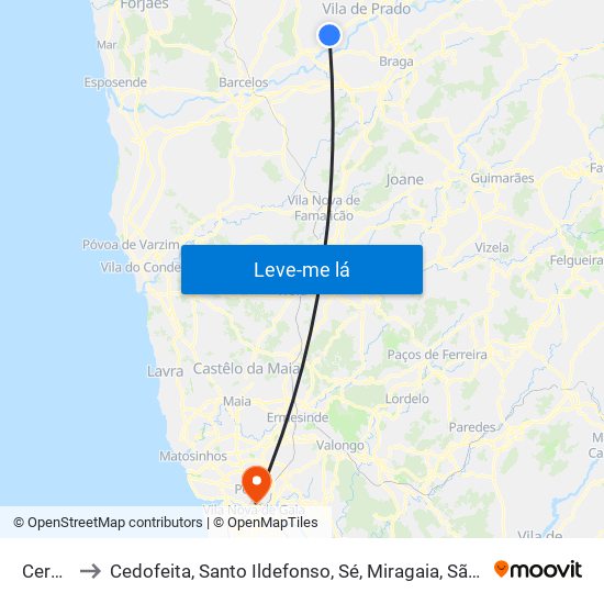 Cervães to Cedofeita, Santo Ildefonso, Sé, Miragaia, São Nicolau e Vitória map