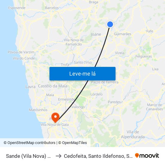 Sande (Vila Nova) e Sande (São Clemente) to Cedofeita, Santo Ildefonso, Sé, Miragaia, São Nicolau e Vitória map