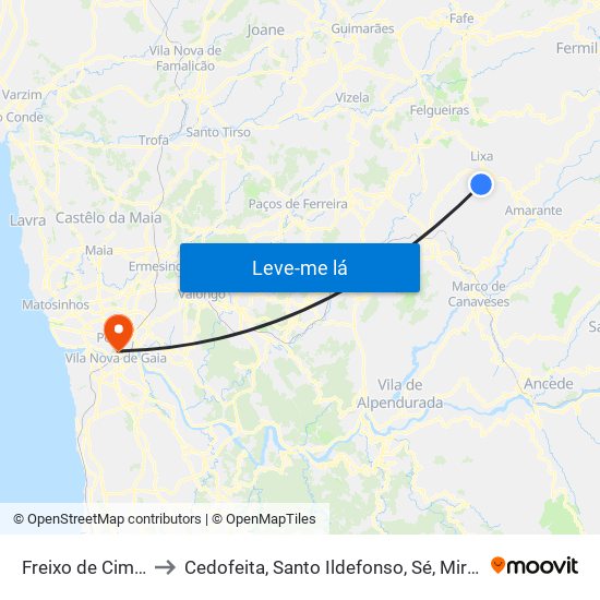 Freixo de Cima e de Baixo to Cedofeita, Santo Ildefonso, Sé, Miragaia, São Nicolau e Vitória map