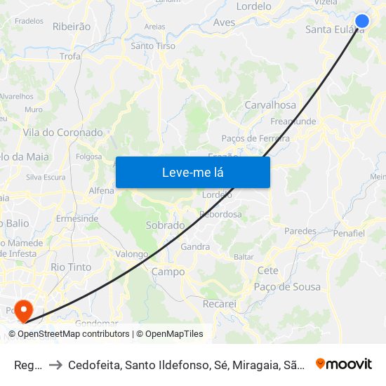 Regilde to Cedofeita, Santo Ildefonso, Sé, Miragaia, São Nicolau e Vitória map