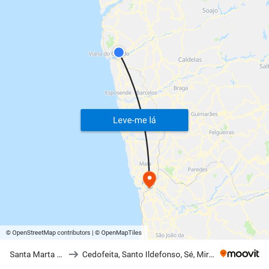 Santa Marta de Portuzelo to Cedofeita, Santo Ildefonso, Sé, Miragaia, São Nicolau e Vitória map