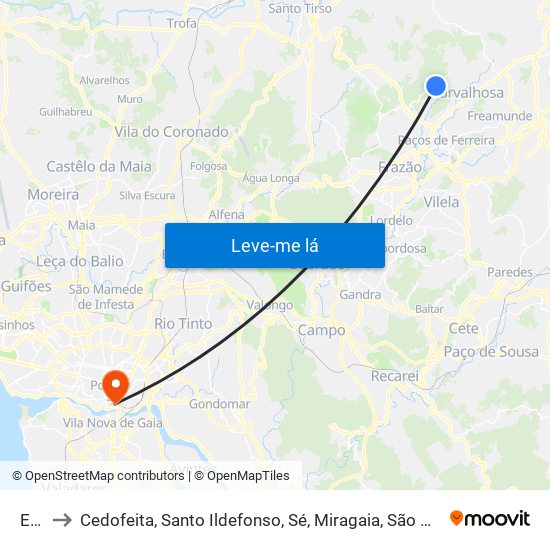 Eiriz to Cedofeita, Santo Ildefonso, Sé, Miragaia, São Nicolau e Vitória map