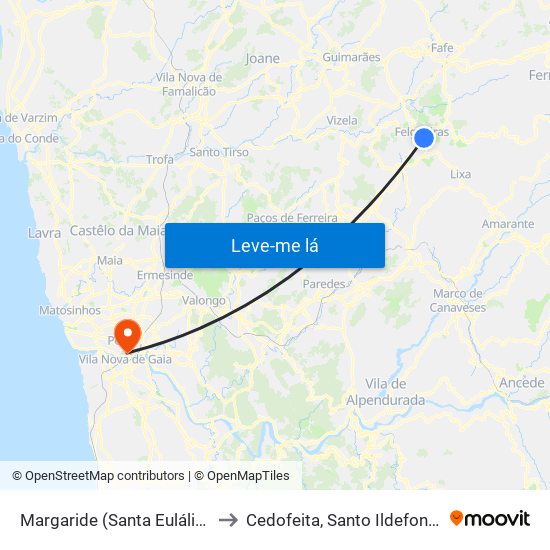 Margaride (Santa Eulália), Várzea, Lagares, Varziela e Moure to Cedofeita, Santo Ildefonso, Sé, Miragaia, São Nicolau e Vitória map