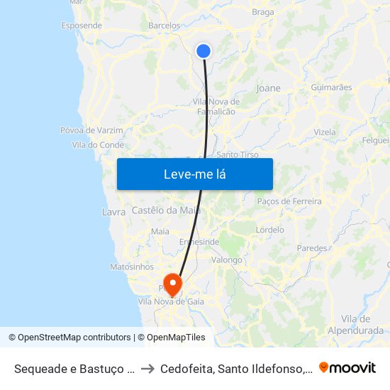 Sequeade e Bastuço (São João e Santo Estêvão) to Cedofeita, Santo Ildefonso, Sé, Miragaia, São Nicolau e Vitória map