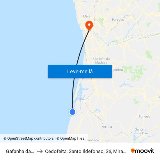 Gafanha da Boa Hora to Cedofeita, Santo Ildefonso, Sé, Miragaia, São Nicolau e Vitória map