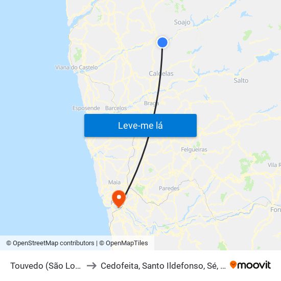 Touvedo (São Lourenço e Salvador) to Cedofeita, Santo Ildefonso, Sé, Miragaia, São Nicolau e Vitória map