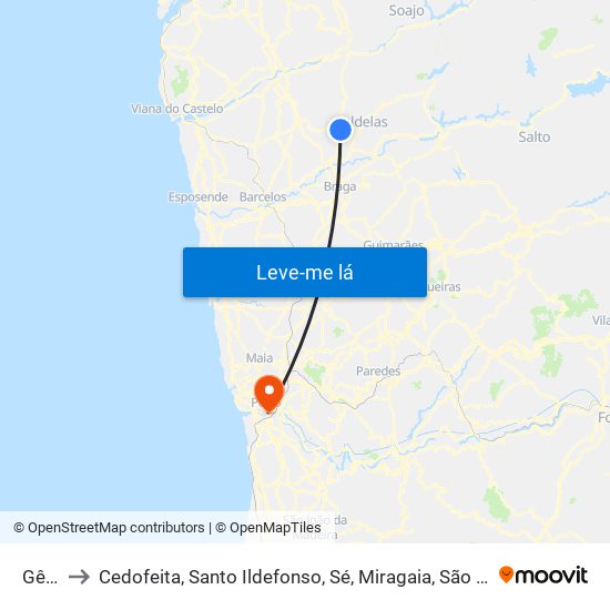 Gême to Cedofeita, Santo Ildefonso, Sé, Miragaia, São Nicolau e Vitória map