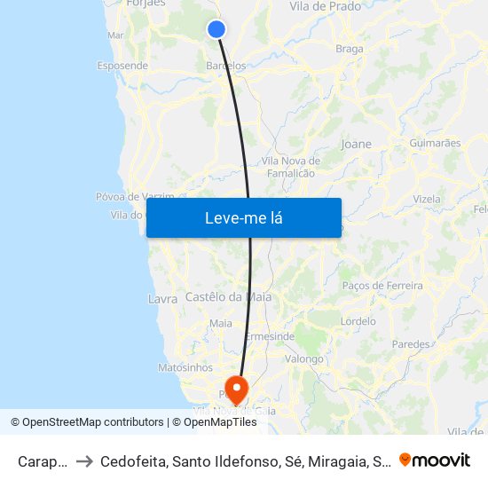 Carapeços to Cedofeita, Santo Ildefonso, Sé, Miragaia, São Nicolau e Vitória map