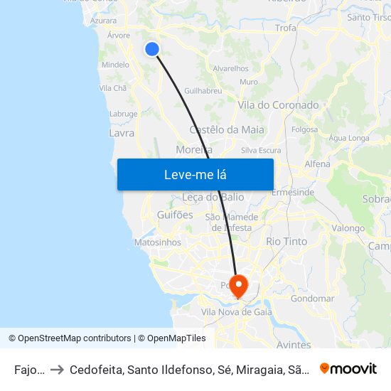 Fajozes to Cedofeita, Santo Ildefonso, Sé, Miragaia, São Nicolau e Vitória map