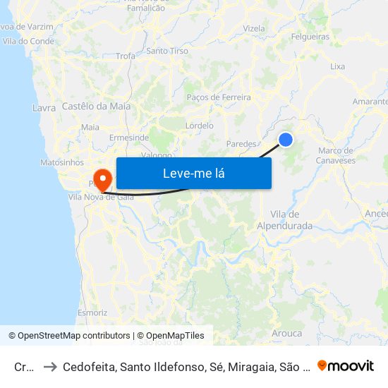 Croca to Cedofeita, Santo Ildefonso, Sé, Miragaia, São Nicolau e Vitória map