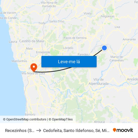 Recezinhos (São Mamede) to Cedofeita, Santo Ildefonso, Sé, Miragaia, São Nicolau e Vitória map
