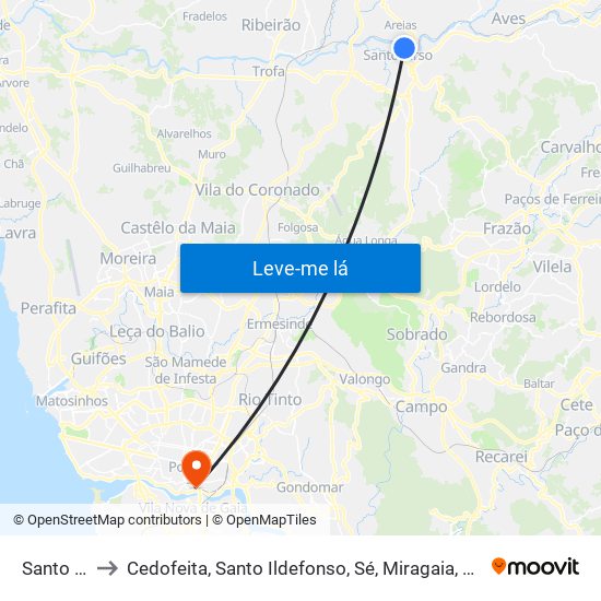 Santo Tirso to Cedofeita, Santo Ildefonso, Sé, Miragaia, São Nicolau e Vitória map