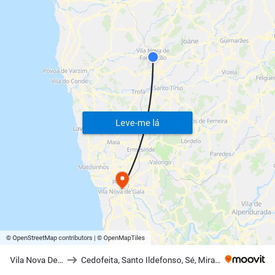 Vila Nova De Famalicão to Cedofeita, Santo Ildefonso, Sé, Miragaia, São Nicolau e Vitória map