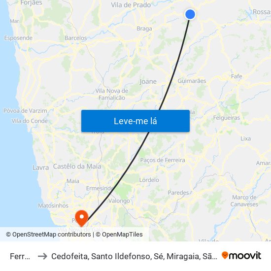 Ferreiros to Cedofeita, Santo Ildefonso, Sé, Miragaia, São Nicolau e Vitória map