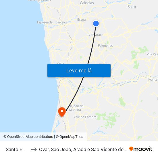 Santo Emilião to Ovar, São João, Arada e São Vicente de Pereira Jusã map