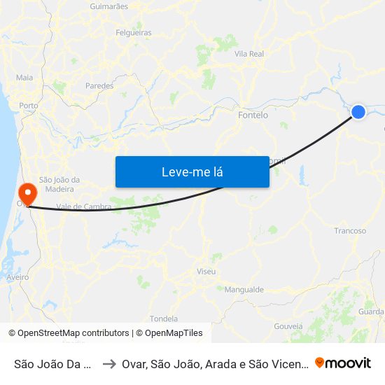São João Da Pesqueira to Ovar, São João, Arada e São Vicente de Pereira Jusã map