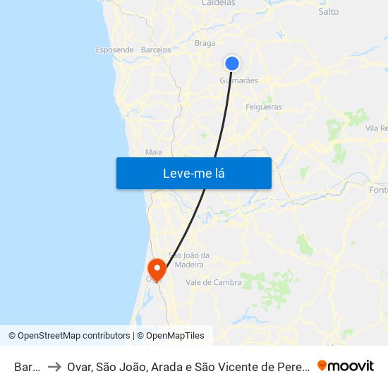 Barco to Ovar, São João, Arada e São Vicente de Pereira Jusã map