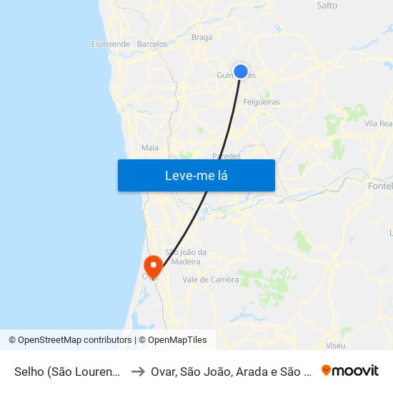 Selho (São Lourenço) e Gominhães to Ovar, São João, Arada e São Vicente de Pereira Jusã map