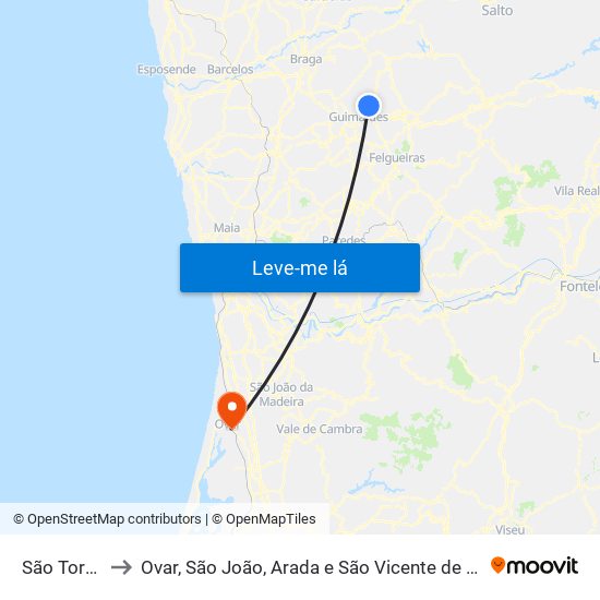 São Torcato to Ovar, São João, Arada e São Vicente de Pereira Jusã map