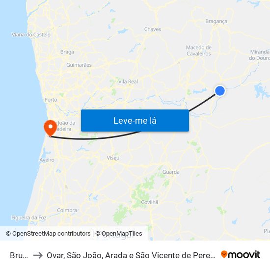 Bruçó to Ovar, São João, Arada e São Vicente de Pereira Jusã map