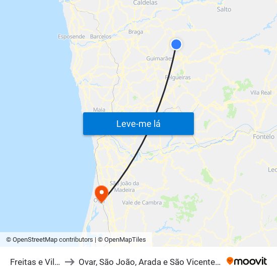 Freitas e Vila Cova to Ovar, São João, Arada e São Vicente de Pereira Jusã map
