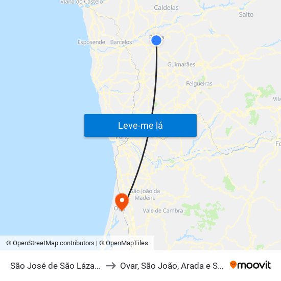 São José de São Lázaro e São João do Souto to Ovar, São João, Arada e São Vicente de Pereira Jusã map