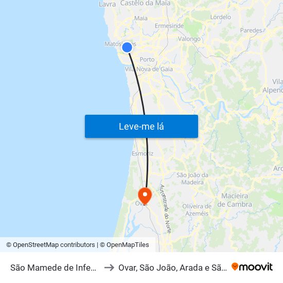 São Mamede de Infesta e Senhora da Hora to Ovar, São João, Arada e São Vicente de Pereira Jusã map