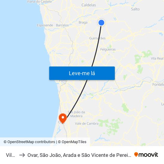 Vilela to Ovar, São João, Arada e São Vicente de Pereira Jusã map