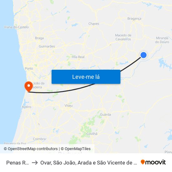 Penas Roias to Ovar, São João, Arada e São Vicente de Pereira Jusã map