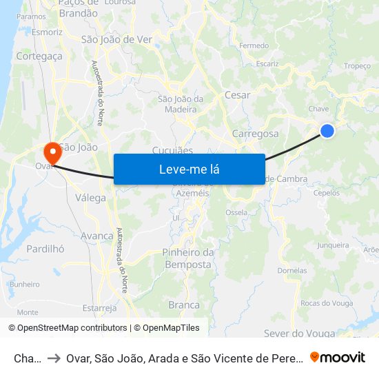 Chave to Ovar, São João, Arada e São Vicente de Pereira Jusã map