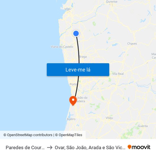 Paredes de Coura e Resende to Ovar, São João, Arada e São Vicente de Pereira Jusã map