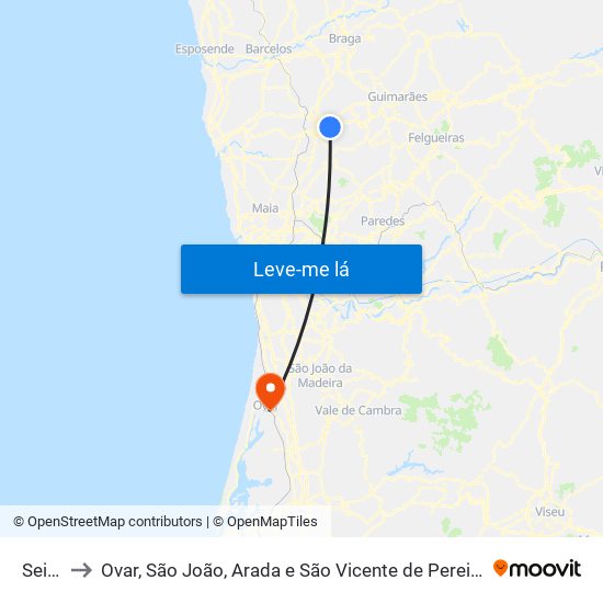 Seide to Ovar, São João, Arada e São Vicente de Pereira Jusã map