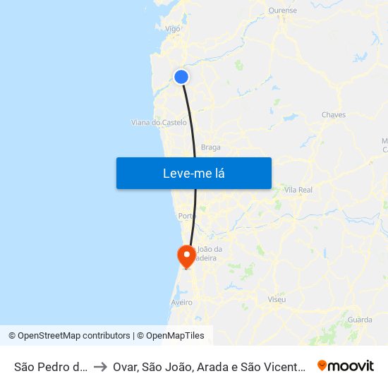 São Pedro da Torre to Ovar, São João, Arada e São Vicente de Pereira Jusã map