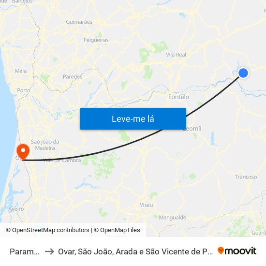 Parambos to Ovar, São João, Arada e São Vicente de Pereira Jusã map